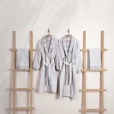Koza Home Limira Set di 4 pezzi in cotone grigio 2 accappatoi (1 SM)-(1 L-XL) 2 asciugamani da doccia 50x90 2242 SML-XL