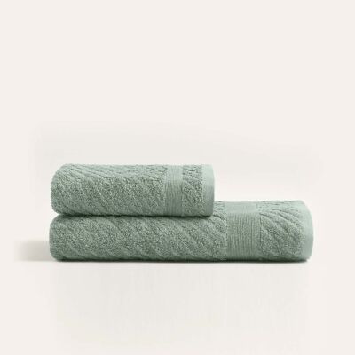 Koza Home Likya 100% Cotton Jacquard Border Green 2-Piece Dowry Towel Set Cross Striped 1015A 70 x 140 - 50 x 90