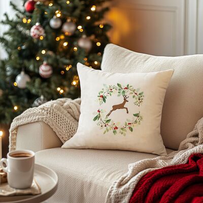Cuscino bianco stampato con motivo a cervo colorato Koza Home Charm 43X43 35257A 43 x 43