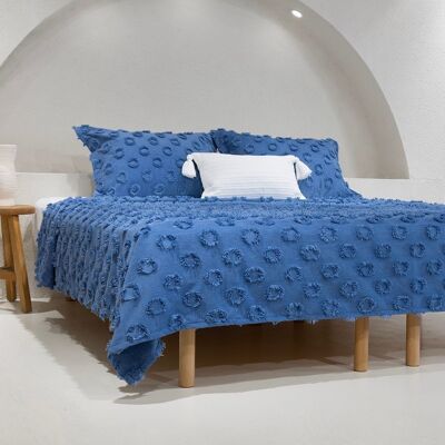 Copriletto matrimoniale con nappe Koza Home Sitra blu navy 230x250 2 cuscini 50x70 5034 230 x 250