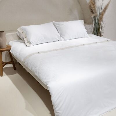 Koza Home Dave Ivory Mother of Pearl - Copripiumino matrimoniale con bottoni, 200 x 220 cm, 4 cuscini, 5043, 200 x 220 cm