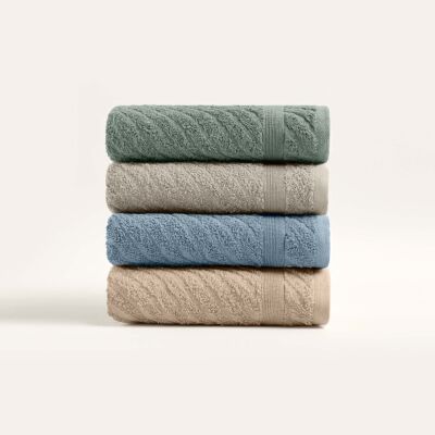 Koza Home Likya 100% Cotton Jacquard Border Cross Striped 4-Piece Face Dowry Towel Set 1014A Standard