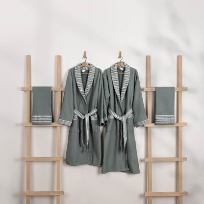 Koza Home Limira Set di 4 pezzi in cotone verde 2 accappatoi (1 SM)-(1 L-XL) 2 asciugamani da doccia 50x90 2240 SML-XL