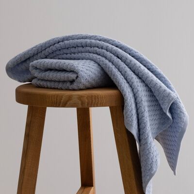 Koza Home Ivory Blue Embossed Textured Micro Fiber 100% Cotton 2-Piece Bath Towel Set 50 X 90 - 70 X 140 1118A 50 x 90 - 70 x 140