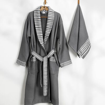 Koza Home Limira 2 Piece Set Anthracite Cotton 1 Bathrobe SM 1 Dowry Towel 50x90 2229 SM