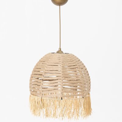 Lampadario bohémien in stile Koza Carpet Halo, metallo, macramè, con nappa in paglia e dettagli 9091, 30 x 80 cm