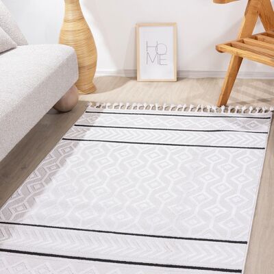 Tapis Koza Malta Scandinave Crème Noir Tapis Salon Chambre Couloir Cuisine Machine Tapis 33405A 200 x 290