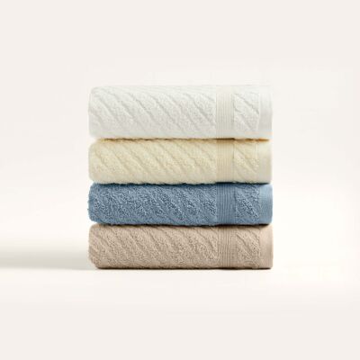 Koza Home Likya Ensemble de serviettes de toilette 100 % coton à rayures croisées et bordure jacquard, 4 pièces, standard 1012A