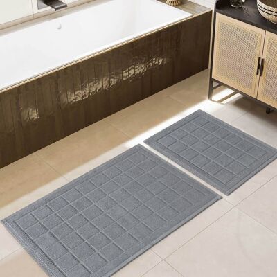 Juego de alfombras de baño Koza Home Medea de algodón gris, 2 piezas, con estampado cuadrado, 60 x 100, 60 x 50, 8596 (60 x 100-60 x 50)
