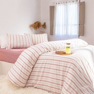 Koza Home Viento Parure de lit en coton bordeaux à rayures pour lit double 200 x 220 cm 9522A