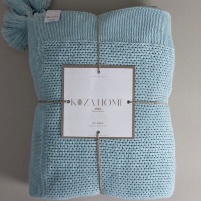 Koza Home Miel Blue Edge Pompom Double Blanket 200x220 37120 Double