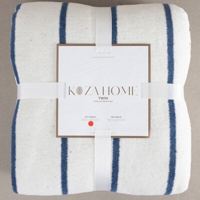 Koza Home Twin Blanket Soft Cotton Double Blanket Blue Cream 200 x 220 5027A Double