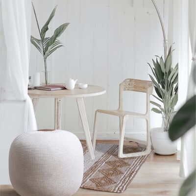 Pouf tricoté moelleux Koza Home Blanc 8001 50 x 50