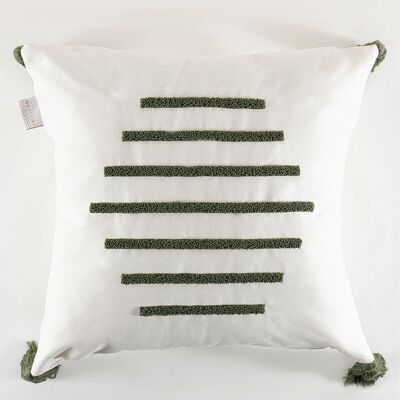 Coussin Koza Home Craft à rayures vertes et à motifs de pompons, garni de fibres perlées, 43 x 43 35301A 43 x 43