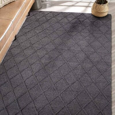 Alfombra Koza Premium Tahar Antracita Negra Tejida a Mano para Salón, Dormitorio, Habitación Infantil, Pasillo, Alfombra 99001 90 x 150