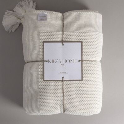 Koza Home Miel Cream Double Blanket with Pom Pom Edge 200x220 37100 Double