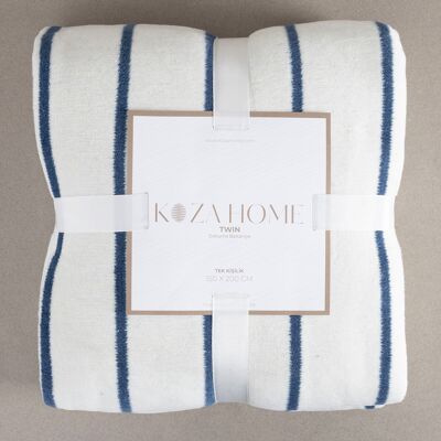 Koza Home Twin Blanket Soft Cotton Single Blanket Blue Cream 150 x 200 5023A Single