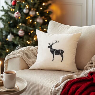 Coussin imprimé cerf noir Koza Home Charm blanc 43 x 43 35263A 43 x 43