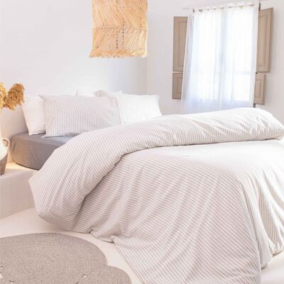 Parure de lit Koza Home Viento en coton écru à rayures bleues pour lit double 200 x 220 cm (9510A)