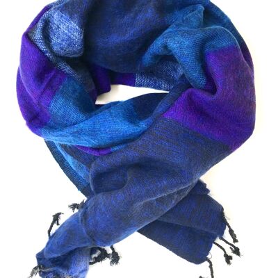 Yak wool scarf blue-stripe 190x75 cm - handwoven.