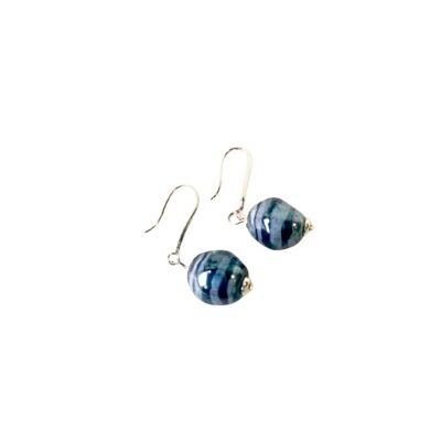 Ciondolo Oobel Argento sterling ovale a righe blu navy