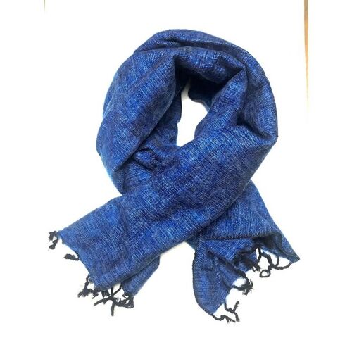 Yakwol sjaal blauw 190x75 cm - handgeweven.