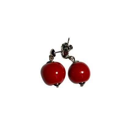 Earring drop round Bright red