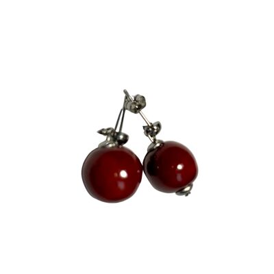 Earring drop round Bordeaux red