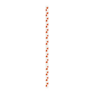 SET OF 10 WHITE STRAWS WITH RED HEARTS