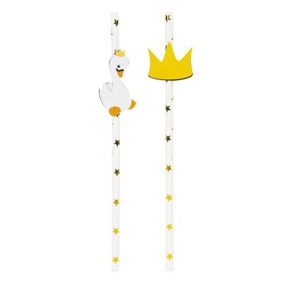 SET OF 10 WHITE BABY SWAN STRAWS