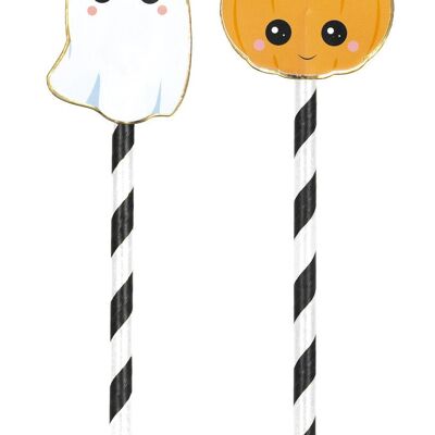 SET OF 10 SWEETY HALLOWEEN BLACK AND WHITE STRIPED STRAWS