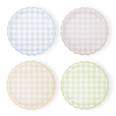 SCALLOPED PLATES GINGHAM PASTEL 4 COLORS ASS 23CM X 8