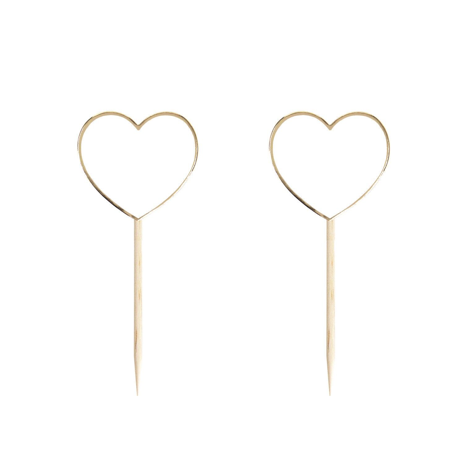 STUZZICHINI DA COCKTAIL A FORMA DI CUORE BIANCO E ORO X 10
