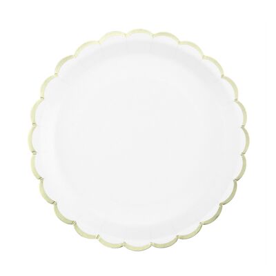 ASSIETTES FESTONNEES 23CM BLANCHES ET OR X 8