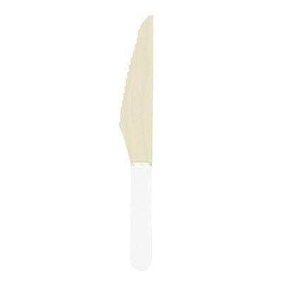 PICCOLI COLTELLI IN LEGNO BIANCO E ORO X 8