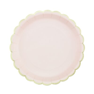 ASSIETTES FESTONNEES 23CM ROSE PASTEL ET OR X 8