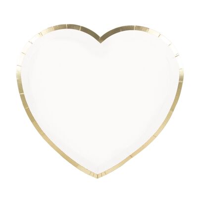 PLATOS DE CORAZÓN BLANCO Y DORADO 19CM X 8