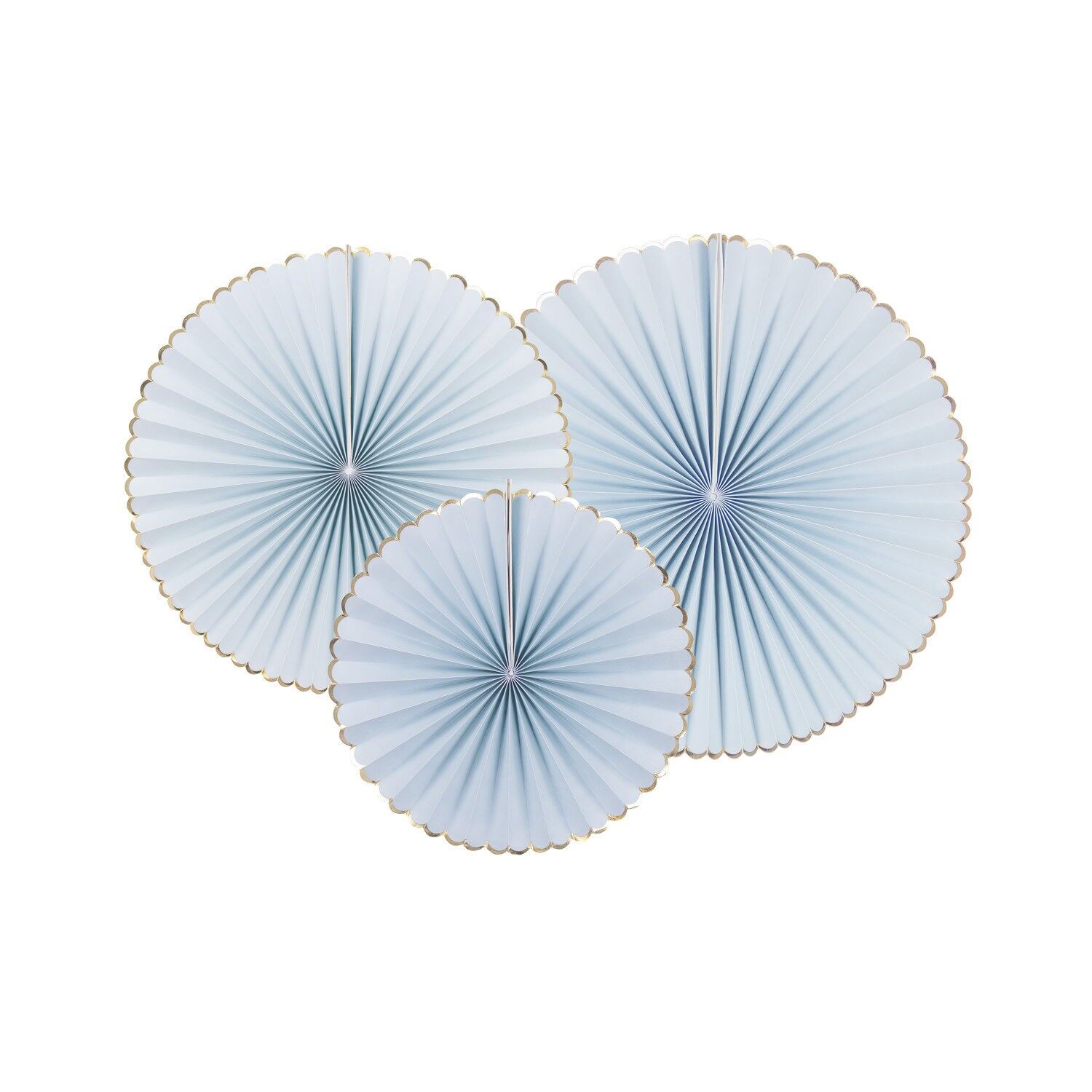 SET DI 3 VENTAGLI BLU PASTELLO E ORO