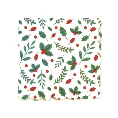 SERVILLETAS FESTOZADAS 33X33CM ESTAMPADO DE ACEBO X 16
