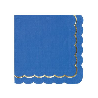SERVILLETAS FESTOZADAS 33X33CM AZUL MAJORELLE Y DORADO X 16