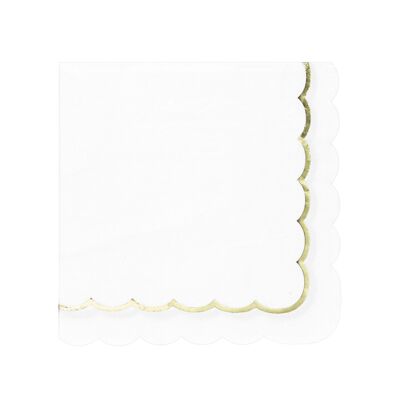 SERVILLETAS FESTOZADAS 33X33CM BLANCAS Y DORADAS X 16