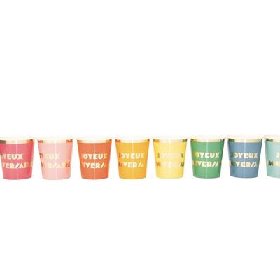 GOBELETS 200ML MULTI JOYEUX ANNIVERSAIRE X 8