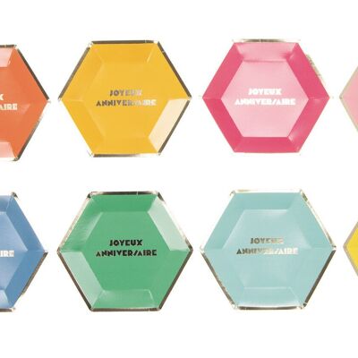 ASSIETTES MULTI JOYEUX ANNIVERSAIRE X8
