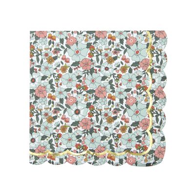 SERVILLETAS FESTOZADAS 33X33CM FLORES Y ORO X 16