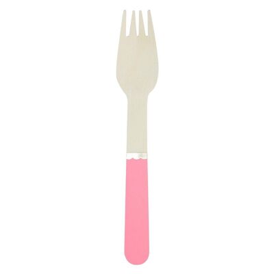 SMALL NEON PINK WOODEN FORKS X 8