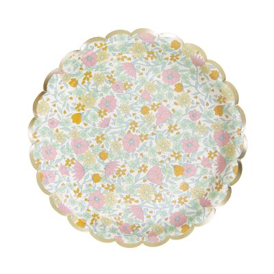 23CM SHABBY AND GOLD SCALLOPED PLATES X 8
