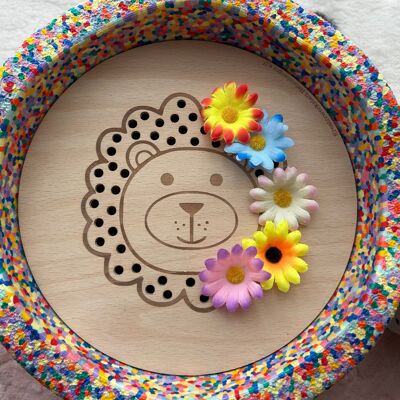 Jeu d'empilement de fleurs de lion | Planche d'activités compatible avec Stapelstein® – Jouet en bois d'inspiration Montessori – Jeu de motricité et accessoire de jeu de rôle – Jouet éducatif pour enfants