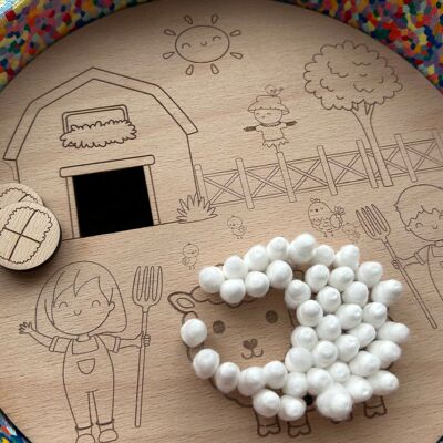Granja | Tablero de actividades compatible con Stapelstein® – Juguete de madera de inspiración Montessori – Accesorios para juegos de motricidad y rol – Juguetes educativos para niños