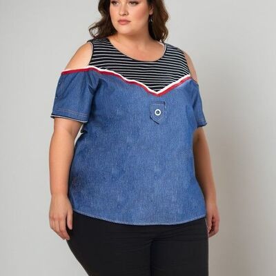 Camiseta de mezclilla de imitación de talla grande (C6220)