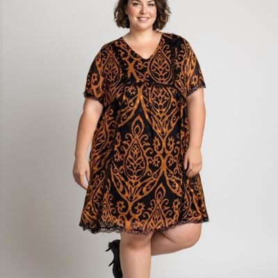 Robe grande taille imprimé camel (C6225)